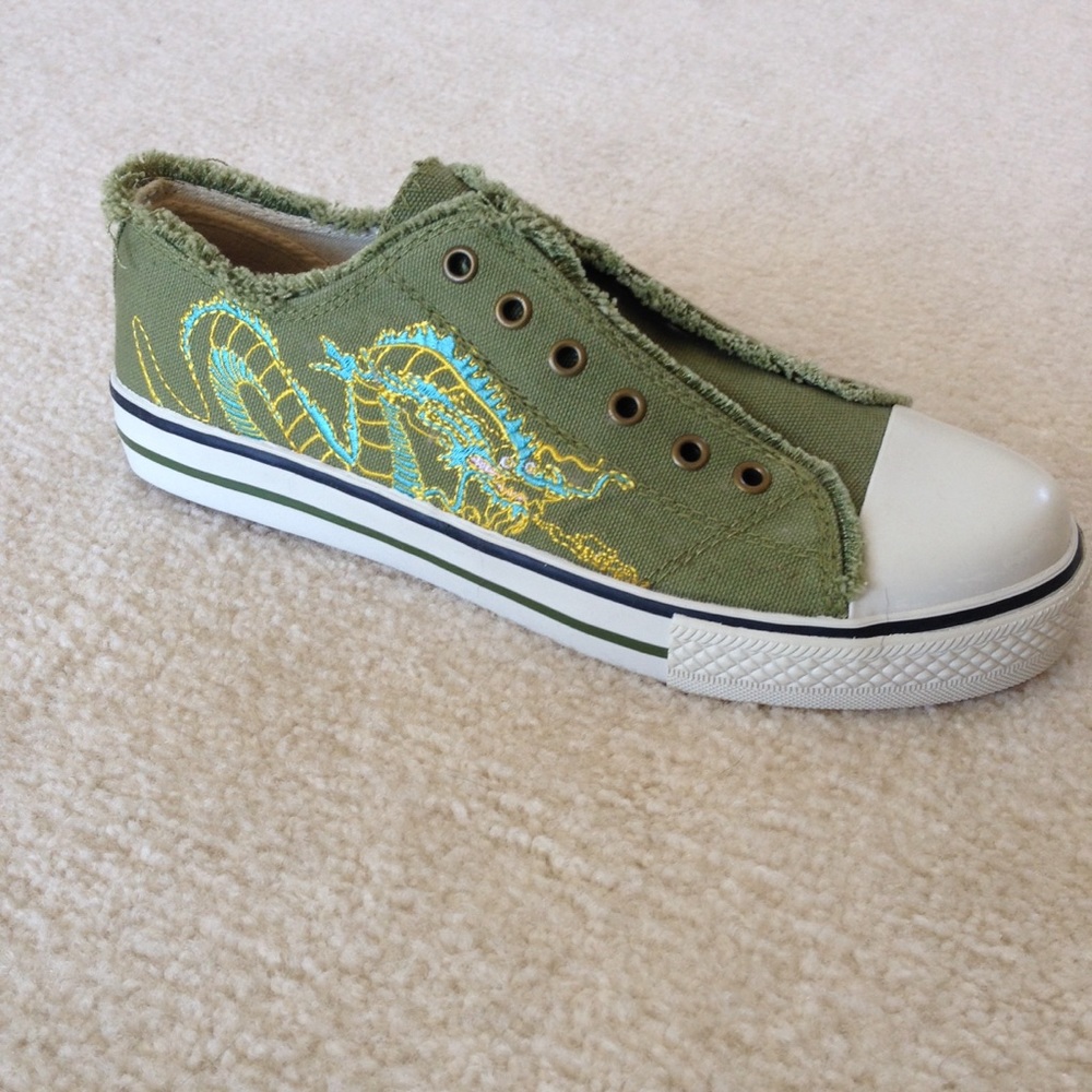 Olive Slip-On Dragon Shoes